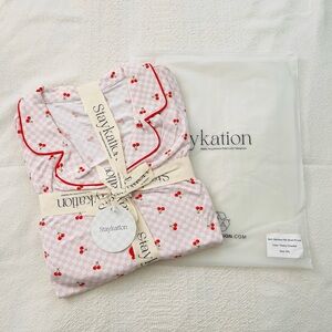 NWT Staykation Matching Pj Set Cherries Short Sleeve Button Top W Shorts 2XL